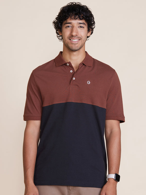 Color Block Polo T-shirt Brown