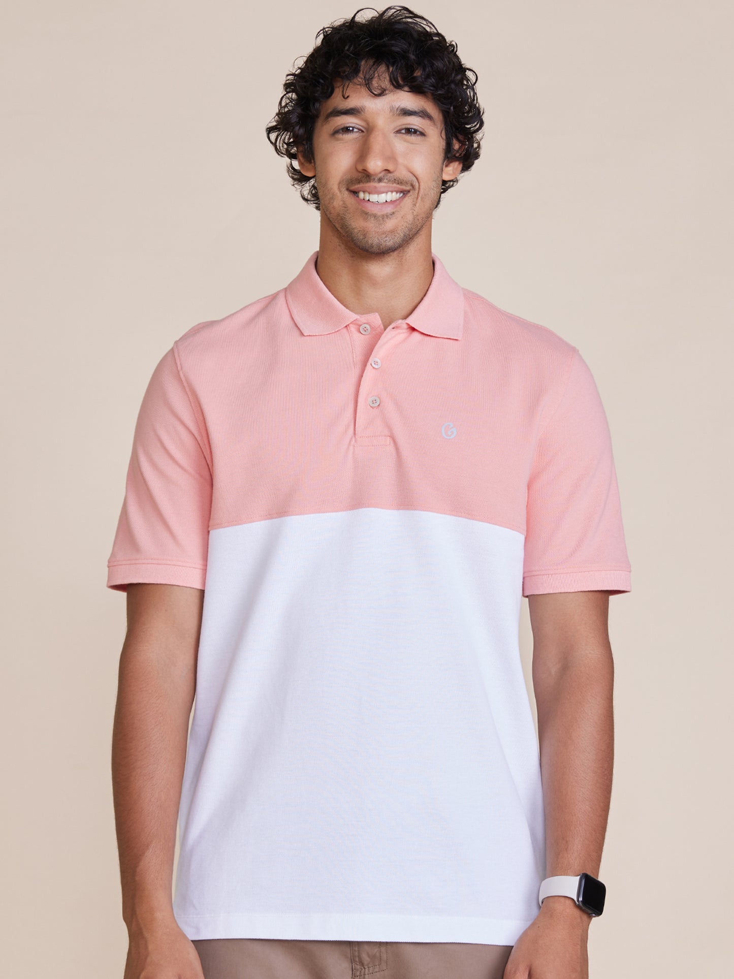 Color Block Polo T-Shirt Pink