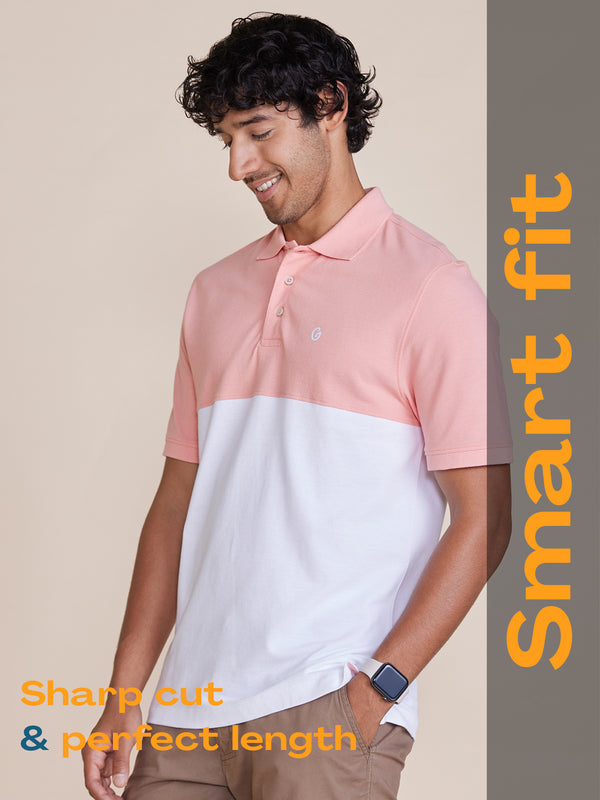 Color Block Polo T-Shirt Pink