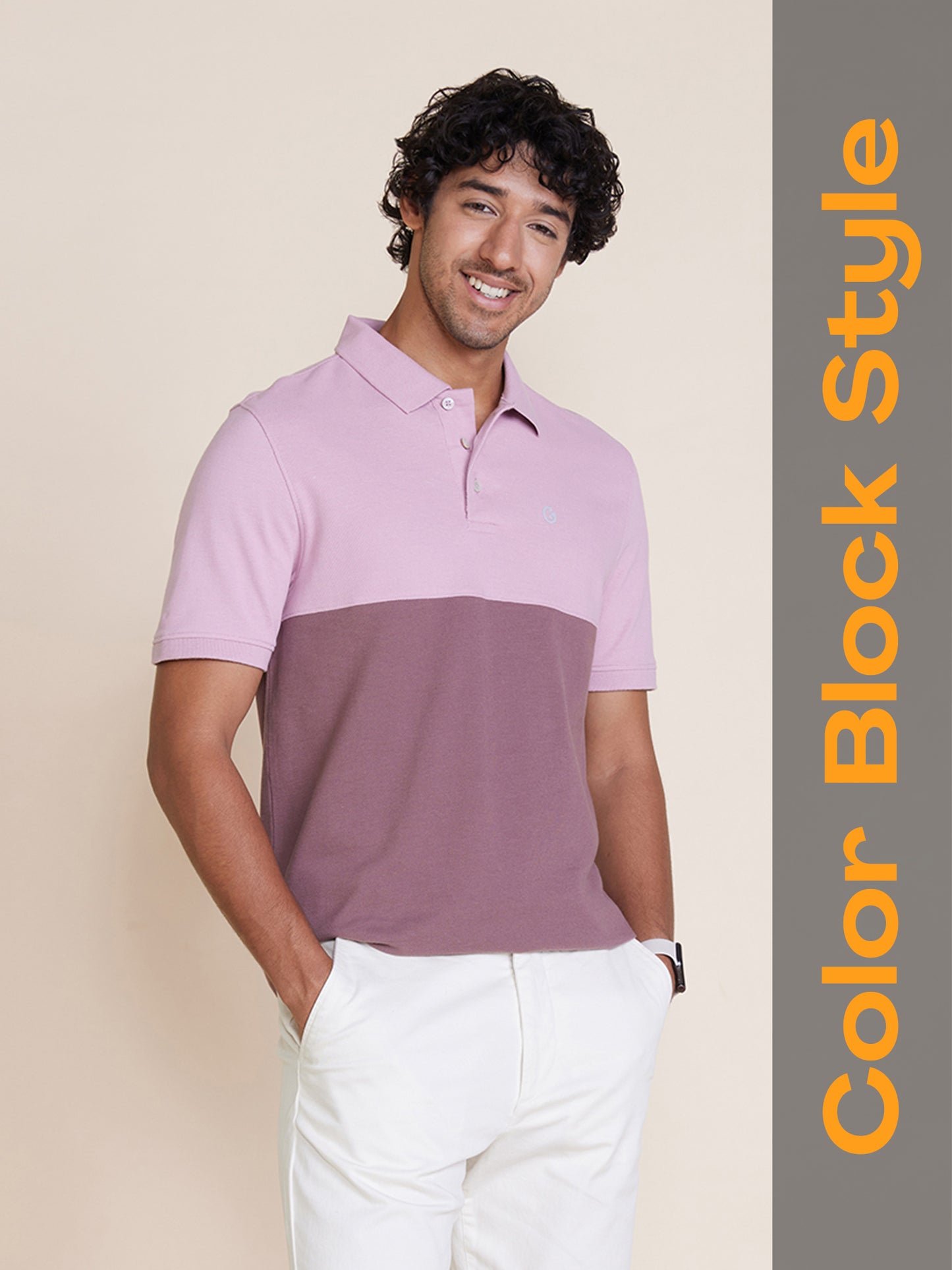 Color Block Polo T-shirt Lavender