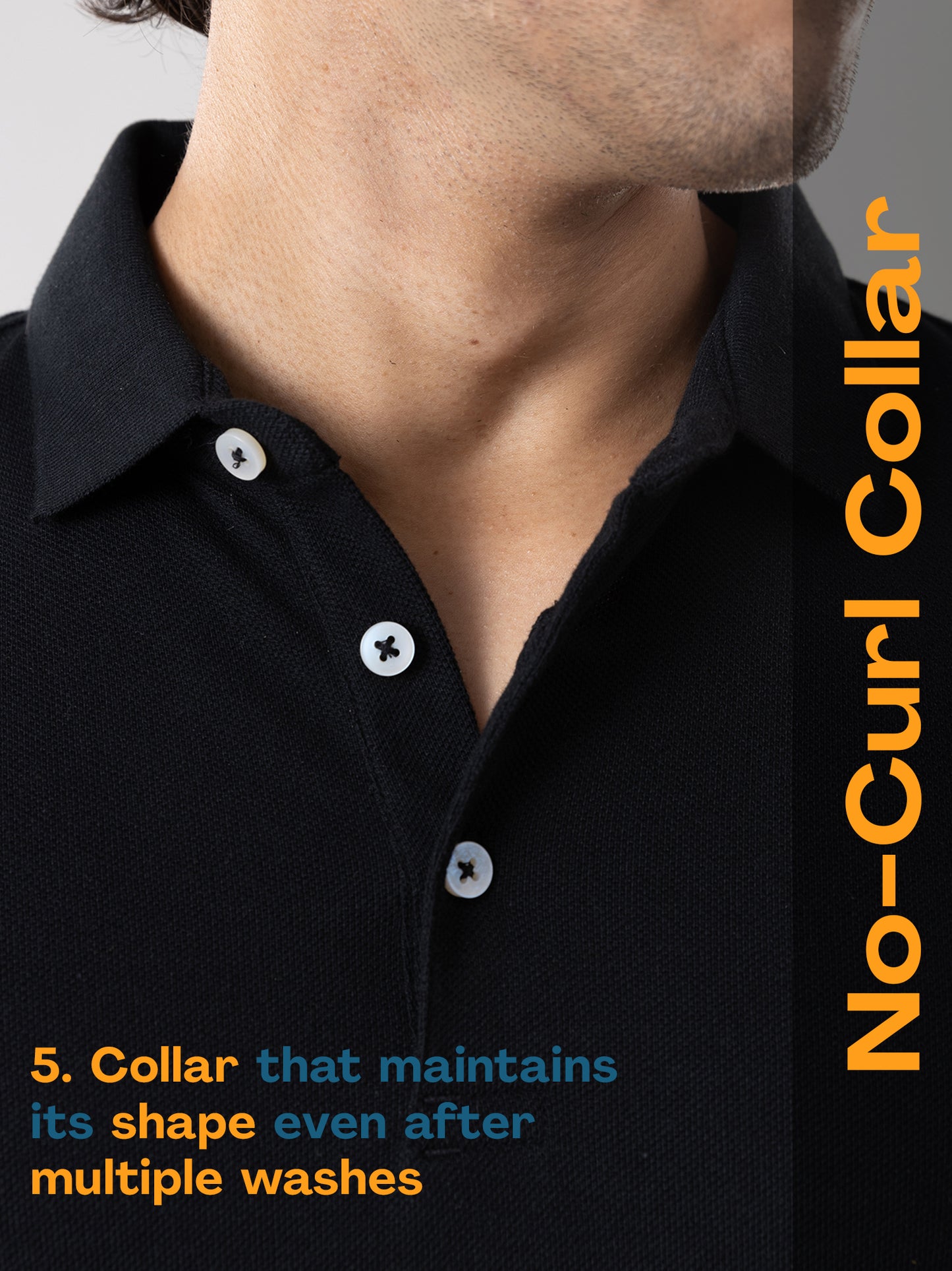 Anti Stain & Anti Odor Cotton Polo with No - Curl Collar - Black