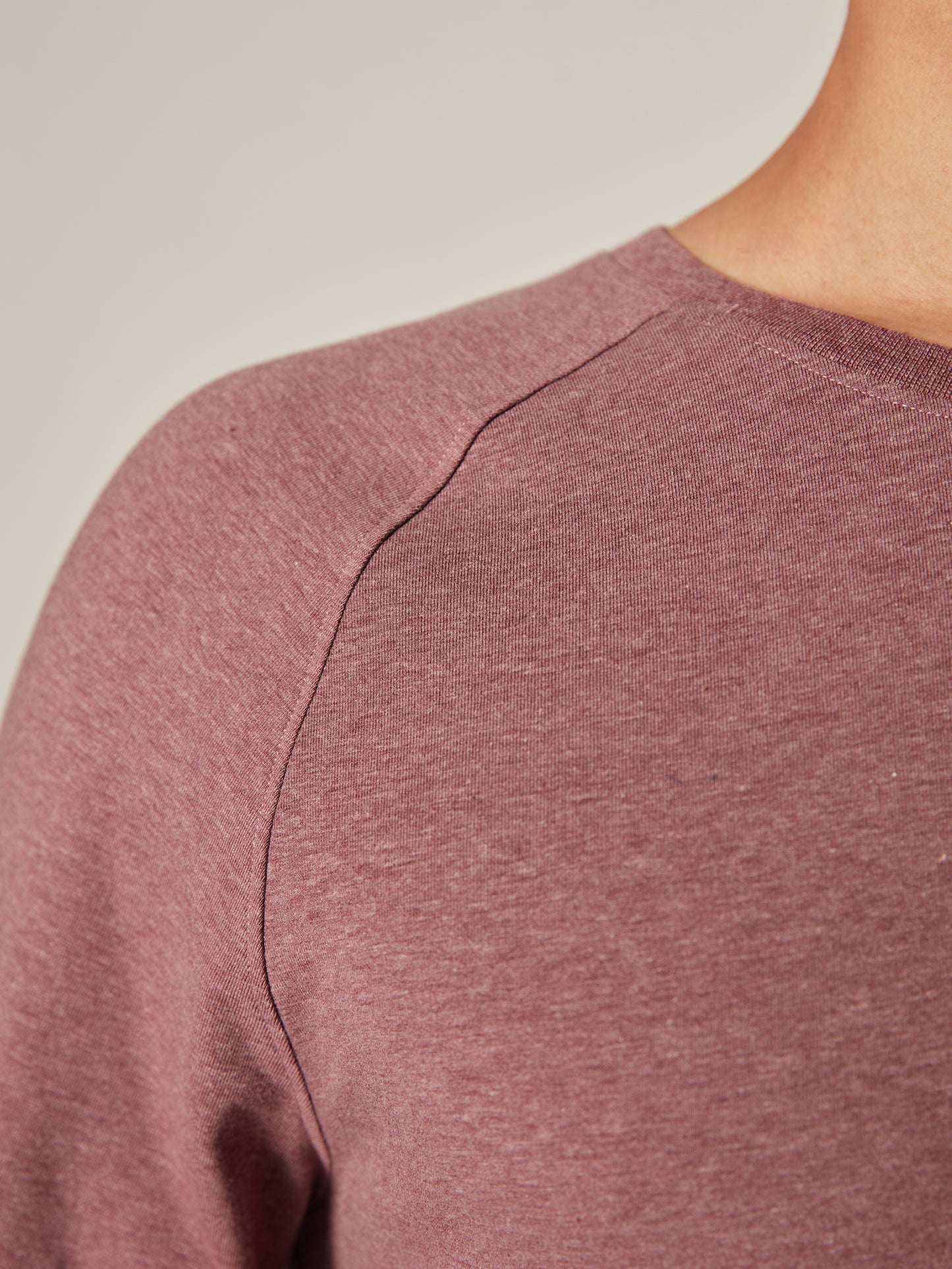 Anti Odor Cotton Long Sleeve Round Neck T-Shirt - Burgundy Melange