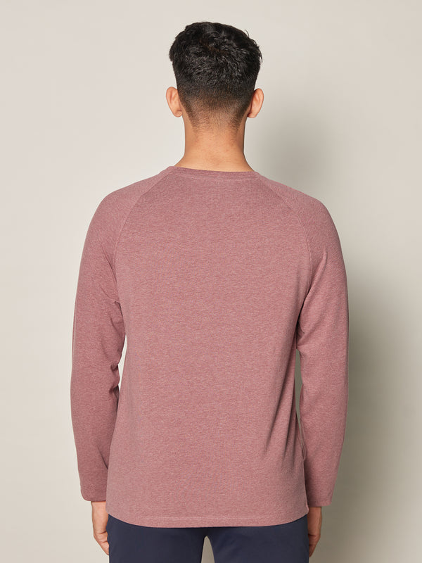Anti Odor Cotton Long Sleeve Round Neck T-Shirt - Burgundy Melange