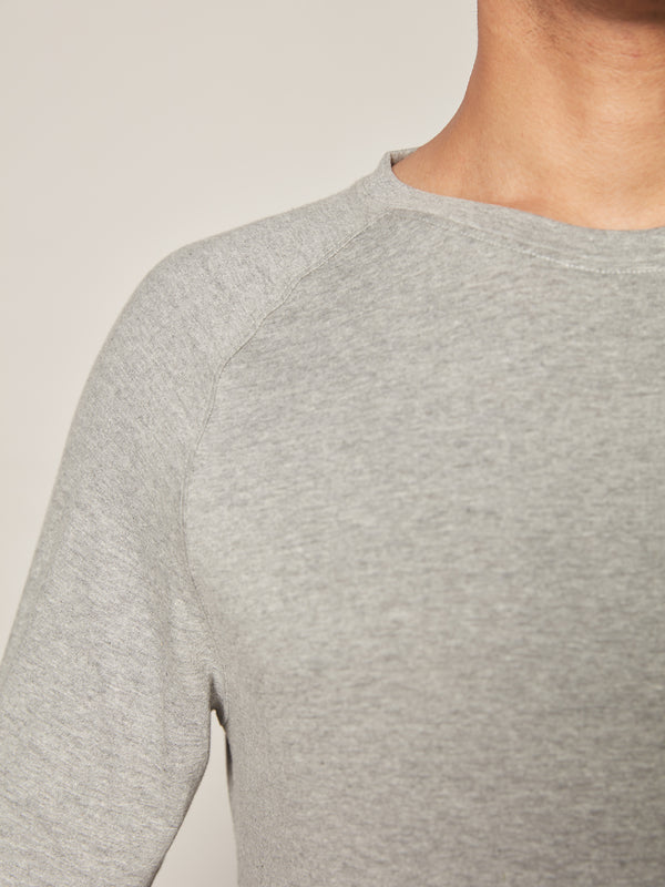 Anti Odor Cotton Long Sleeve Round Neck T-Shirt - Mid Grey Melange
