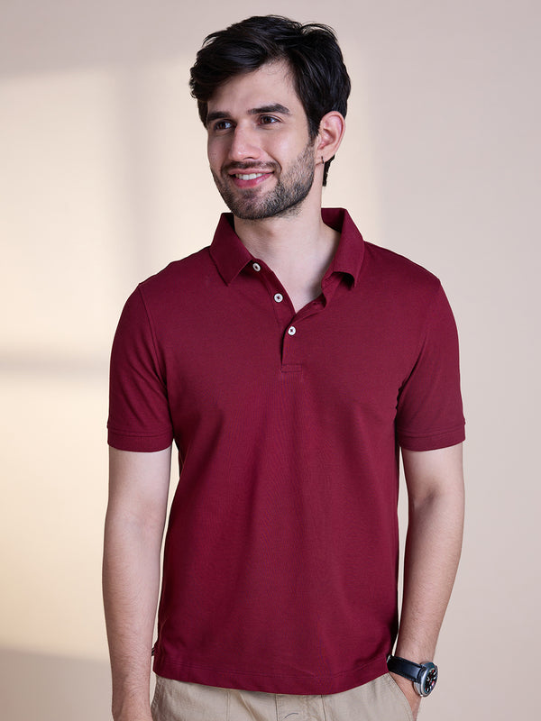 Anti Stain & Anti Odor Cotton Polo with No - Curl Collar - Astra Dust