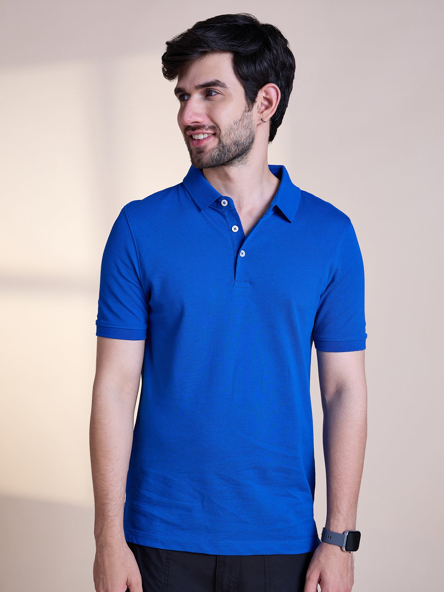 Anti Stain & Anti Odor Cotton Polo with No - Curl Collar - Cobalt Blue ...