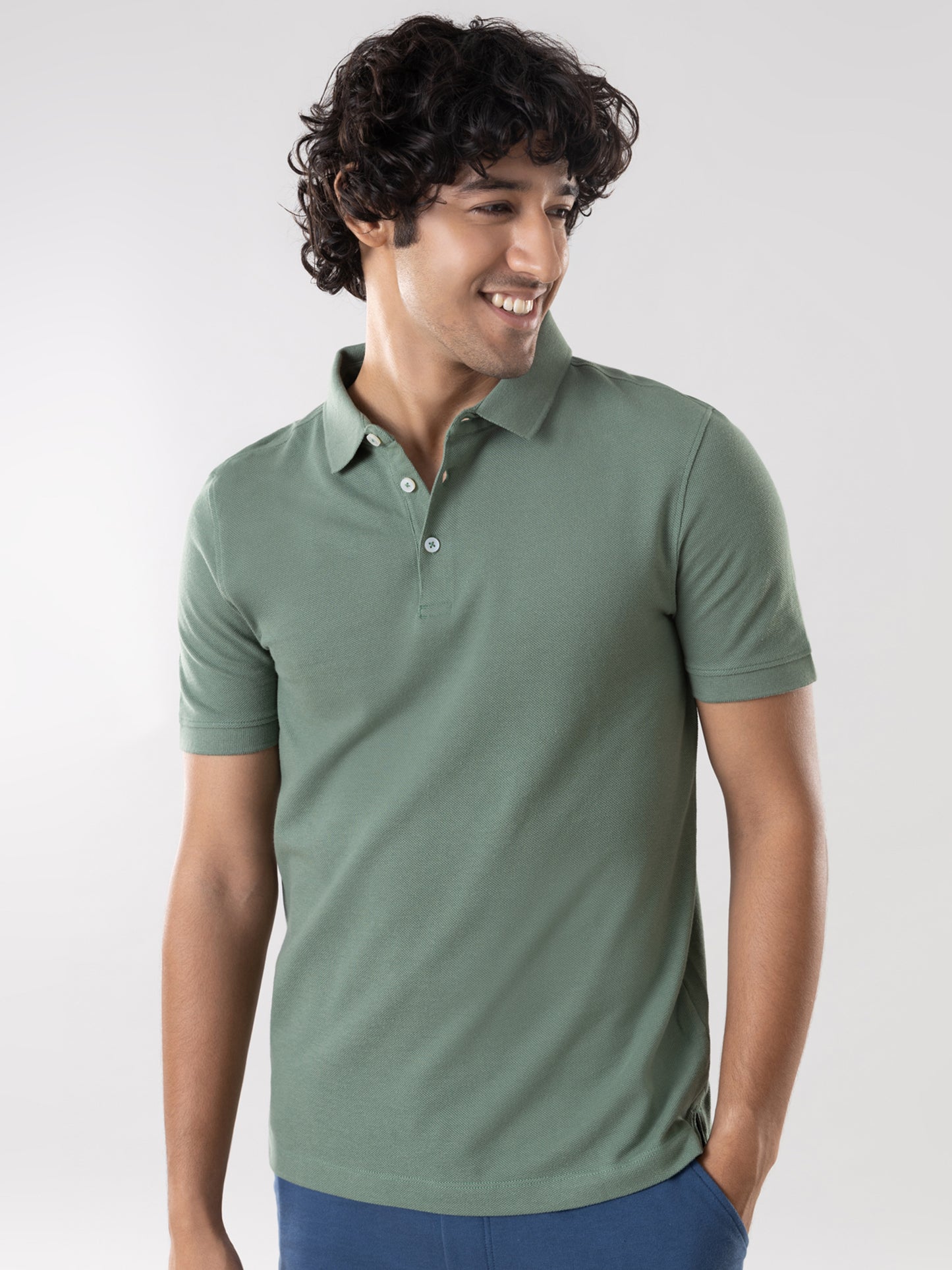 Anti Stain & Anti Odor Cotton Polo with No - Curl Collar - Forest Green