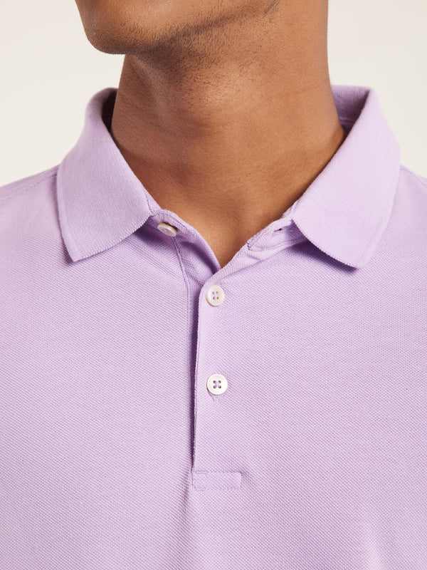 Anti Stain & Anti Odor Cotton Polo with No - Curl Collar - Lavender
