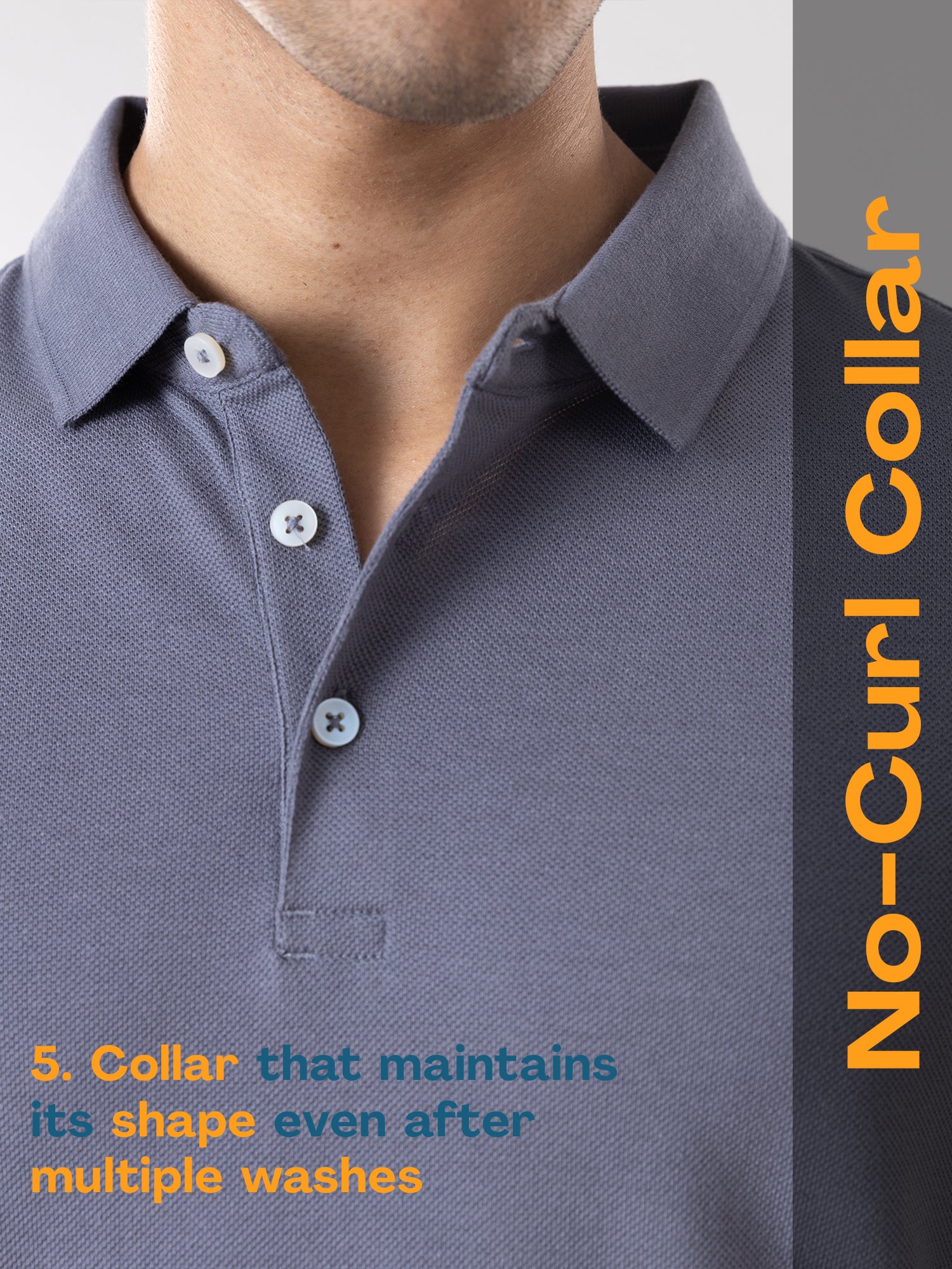 Anti Stain & Anti Odor Cotton Polo with No - Curl Collar - Ocean Grey XXL