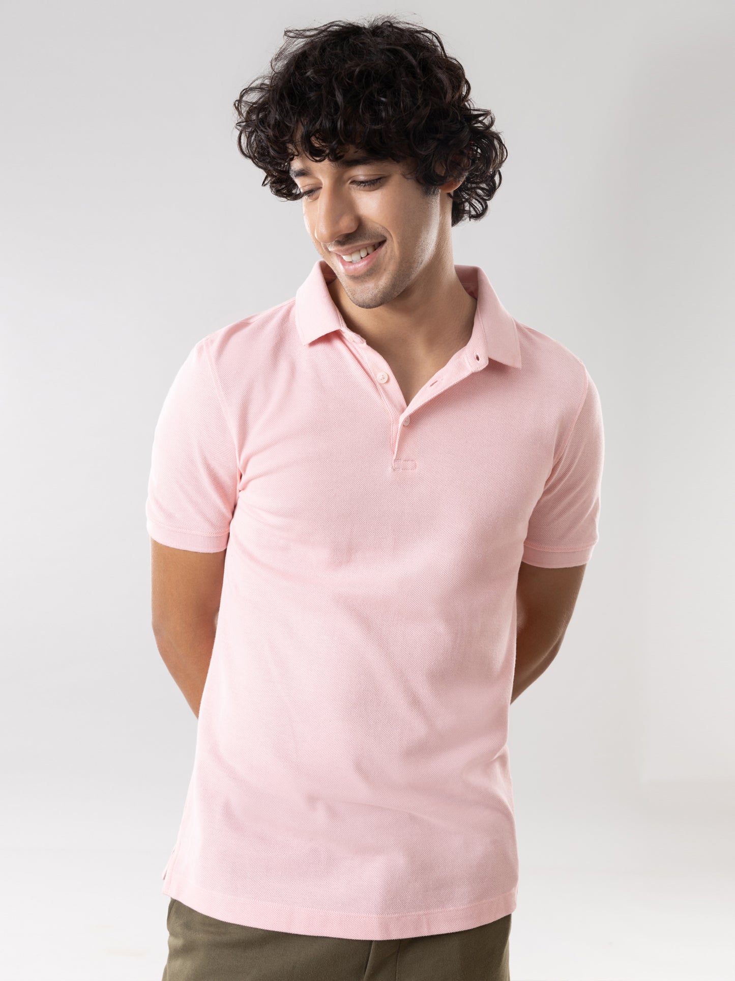 Anti Stain & Anti Odor Cotton Polo with No - Curl Collar - Soft Pink ...