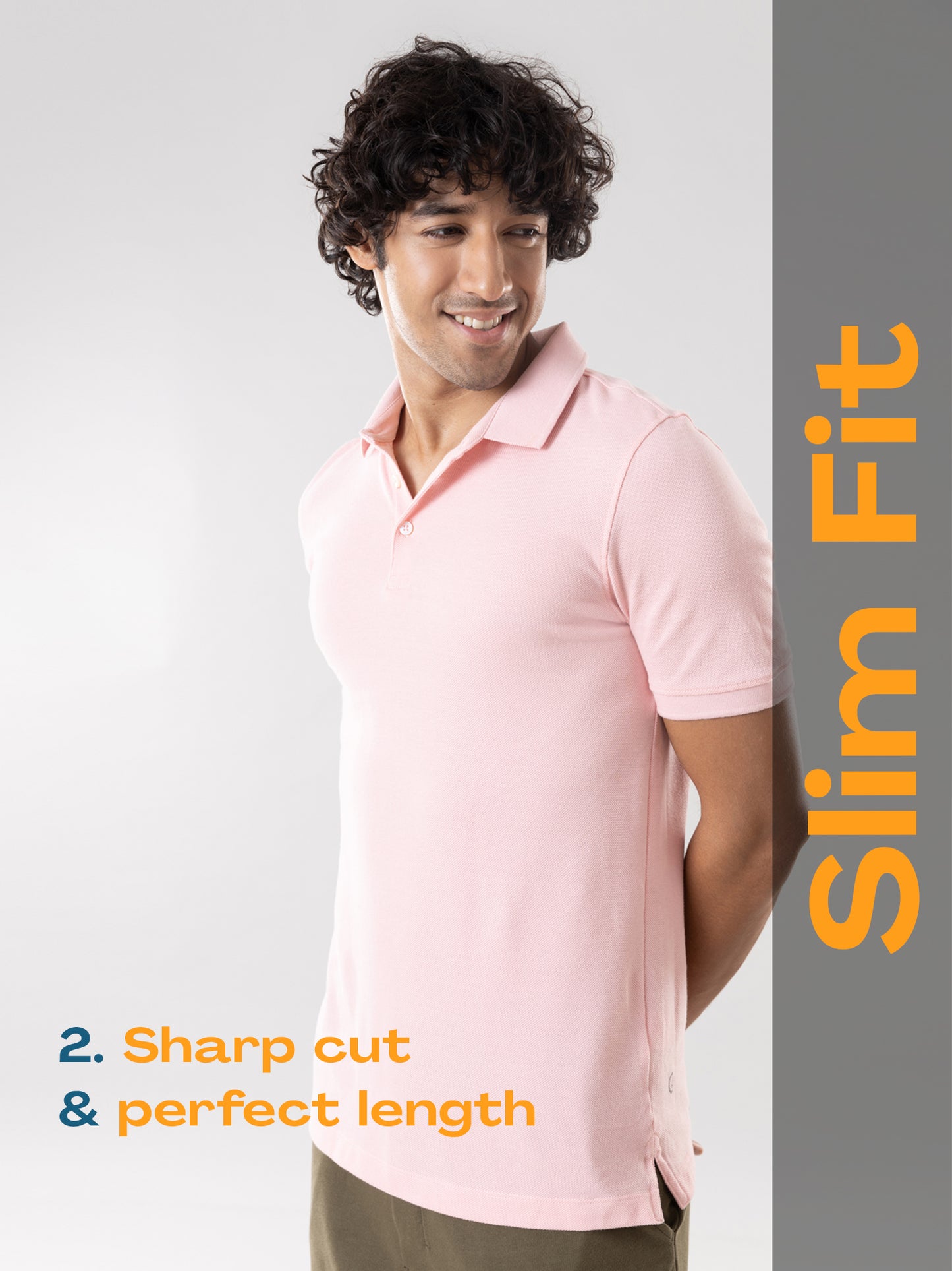 Anti Stain & Anti Odor Cotton Polo with No - Curl Collar - Soft Pink