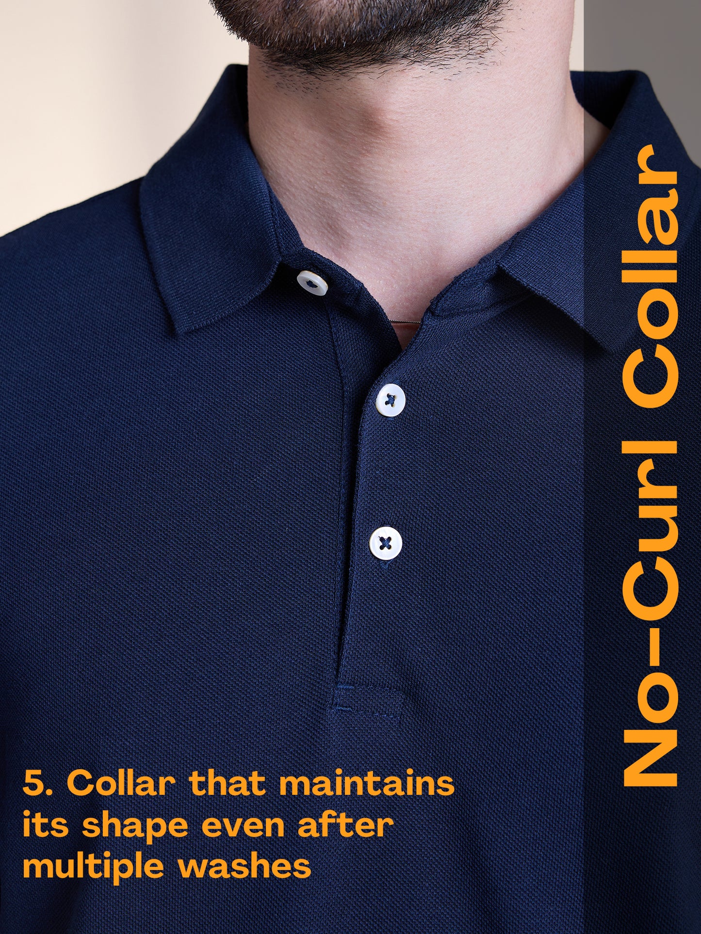Anti Stain & Anti Odor Cotton Polo with No - Curl Collar - True Navy