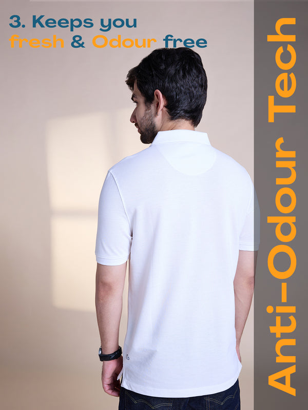 Anti Stain & Anti Odor Cotton Polo with No - Curl Collar - White