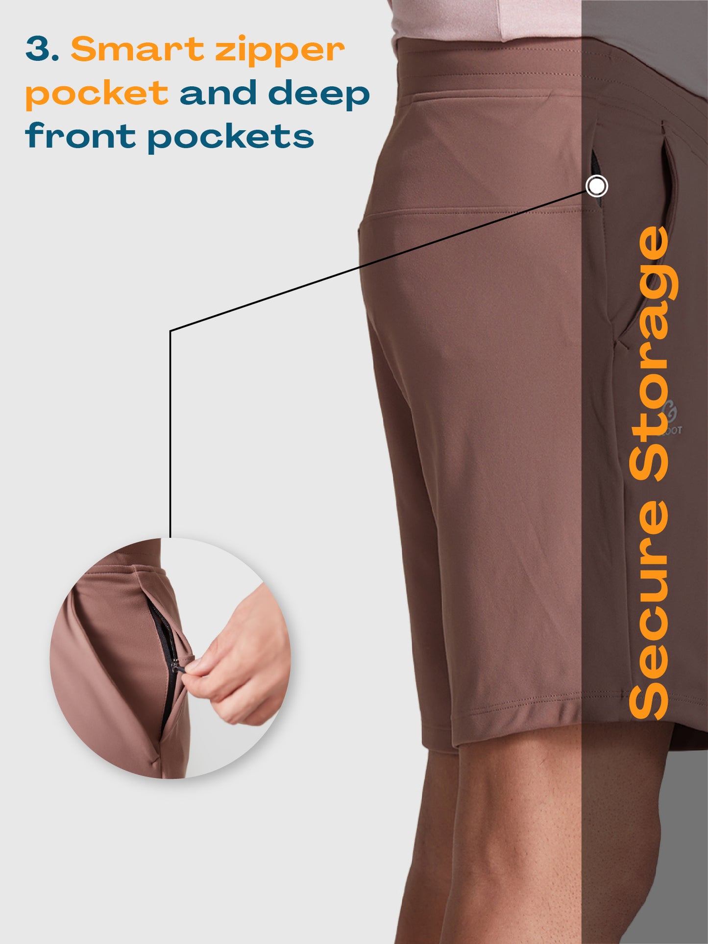 Active Sports Shorts 360° Stretch Dark Brown