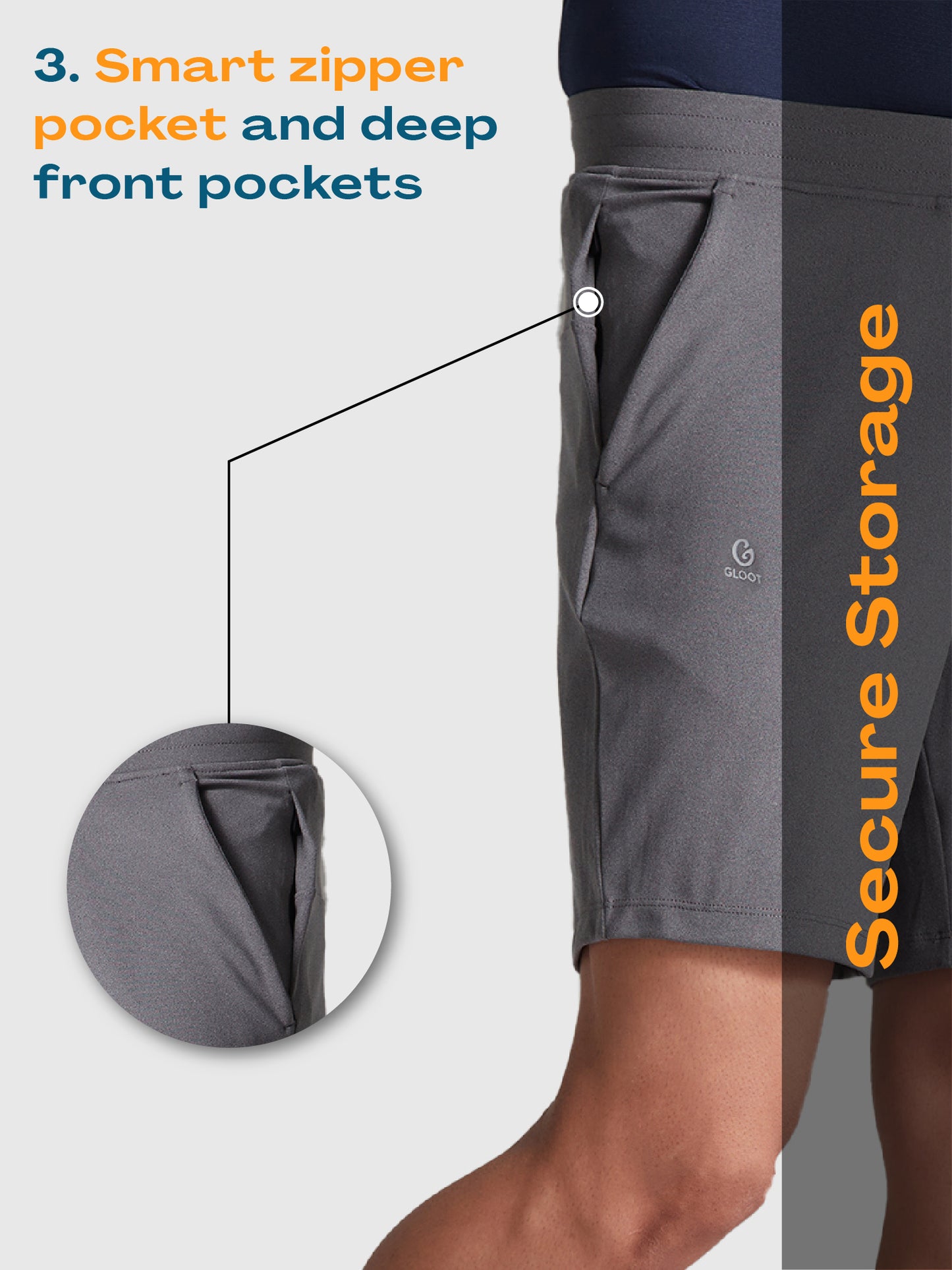 Active Sports Shorts 360° Stretch Light Grey