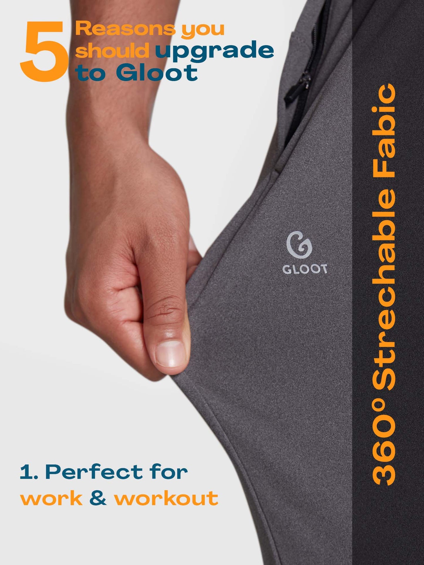 Active Sports Pants 360° Stretch Slim Fit Charcoal