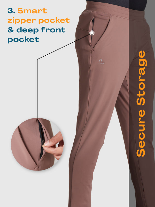 Active Sports Pants 360° Stretch Slim Fit Dark Brown