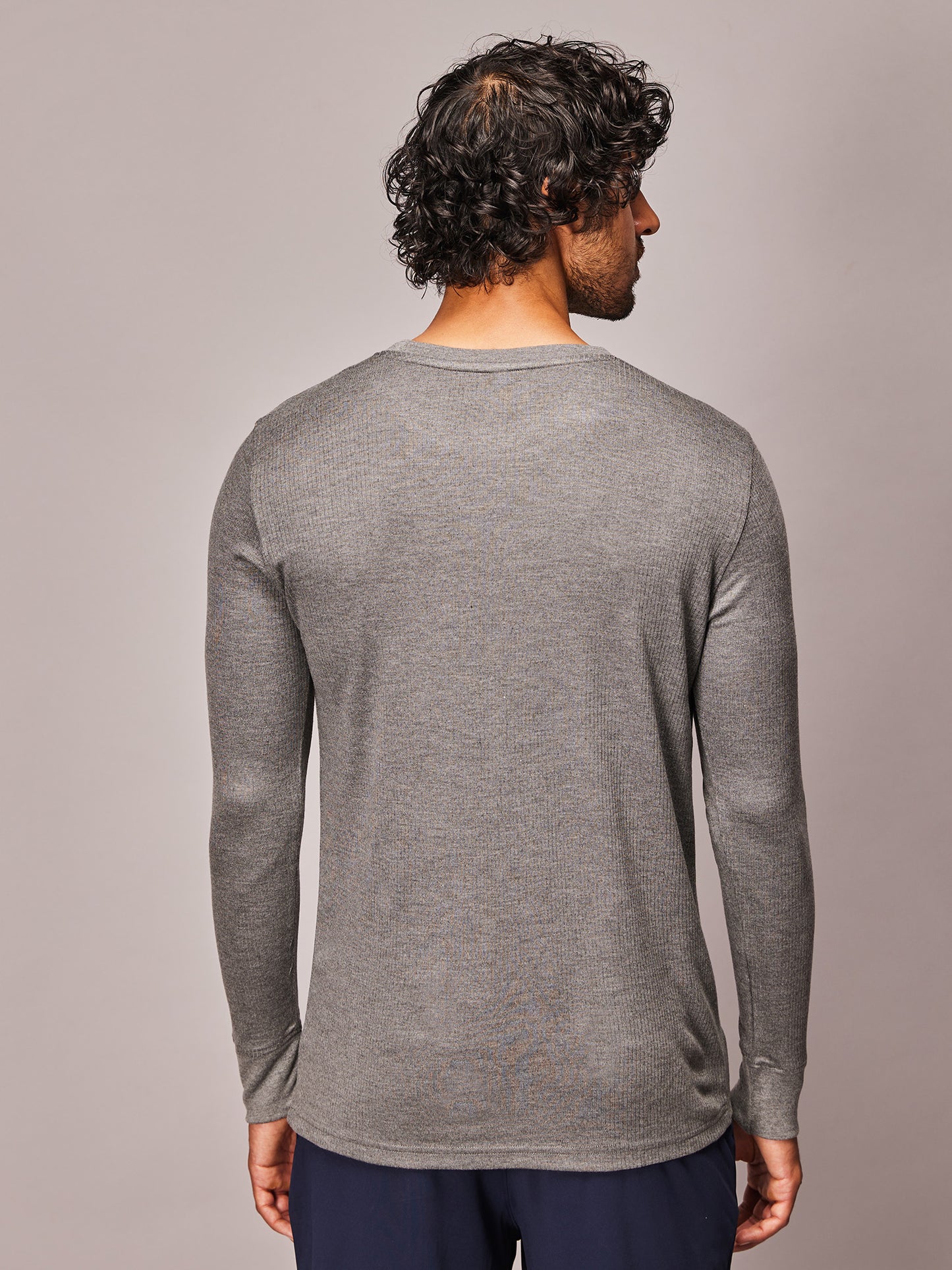 Gloot Men's High-End Acrylic Viscose Long Sleeve Thermal Top Grey Melange