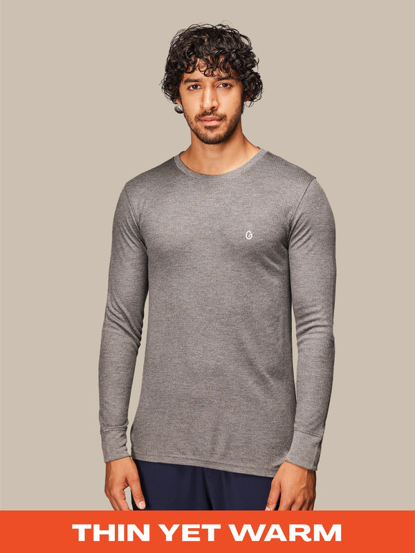 Gloot Men's High-End Acrylic Viscose Long Sleeve Thermal Top Grey Melange