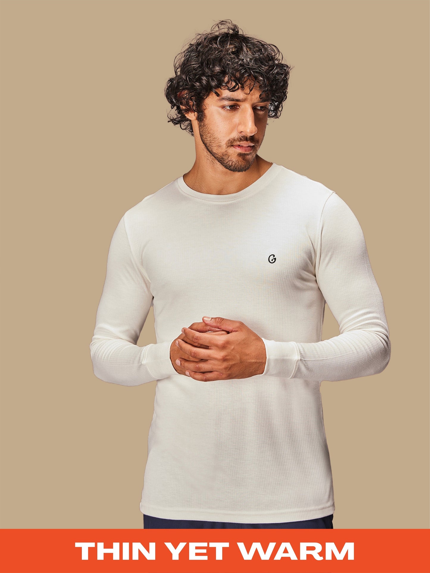 Gloot Men's High-End Acrylic Viscose Long Sleeve Thermal Top Ivory White